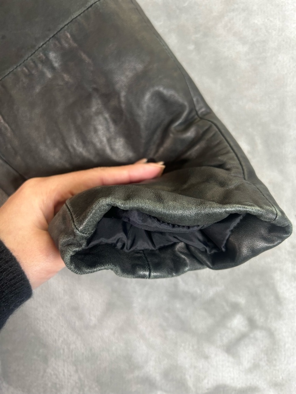DNK Black Leather Bomber Jacket - Picture 11 of 16